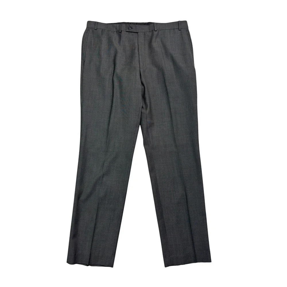 Calvin Klein 48XL 48L 40x34 Gray 2pc Pant Suit 100% Wool Slim Fit Flat Front